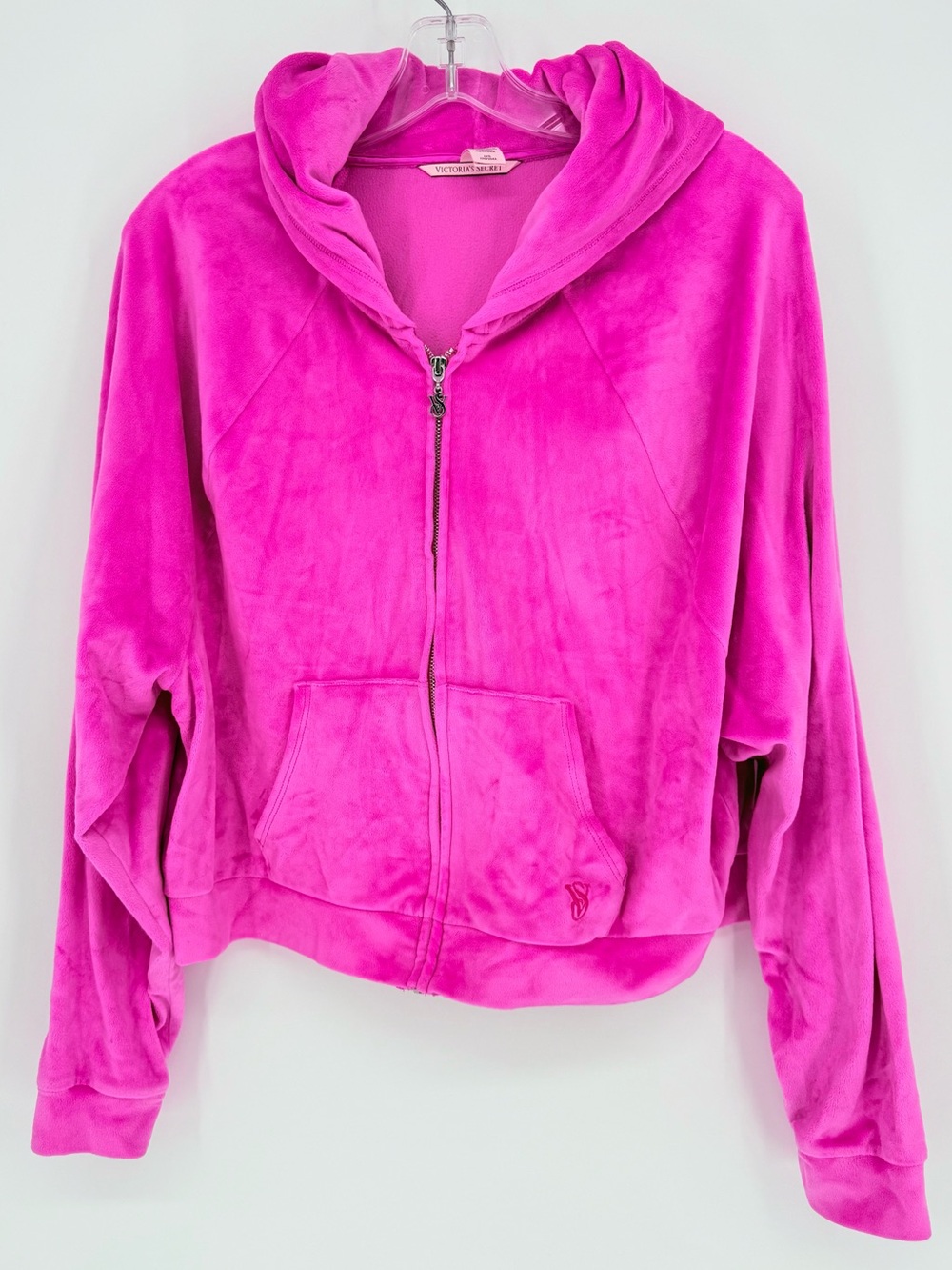 Victoria's Secret Velour Zip Up Hoodie Large Hot Pink Y2K Barbiecore Cropped